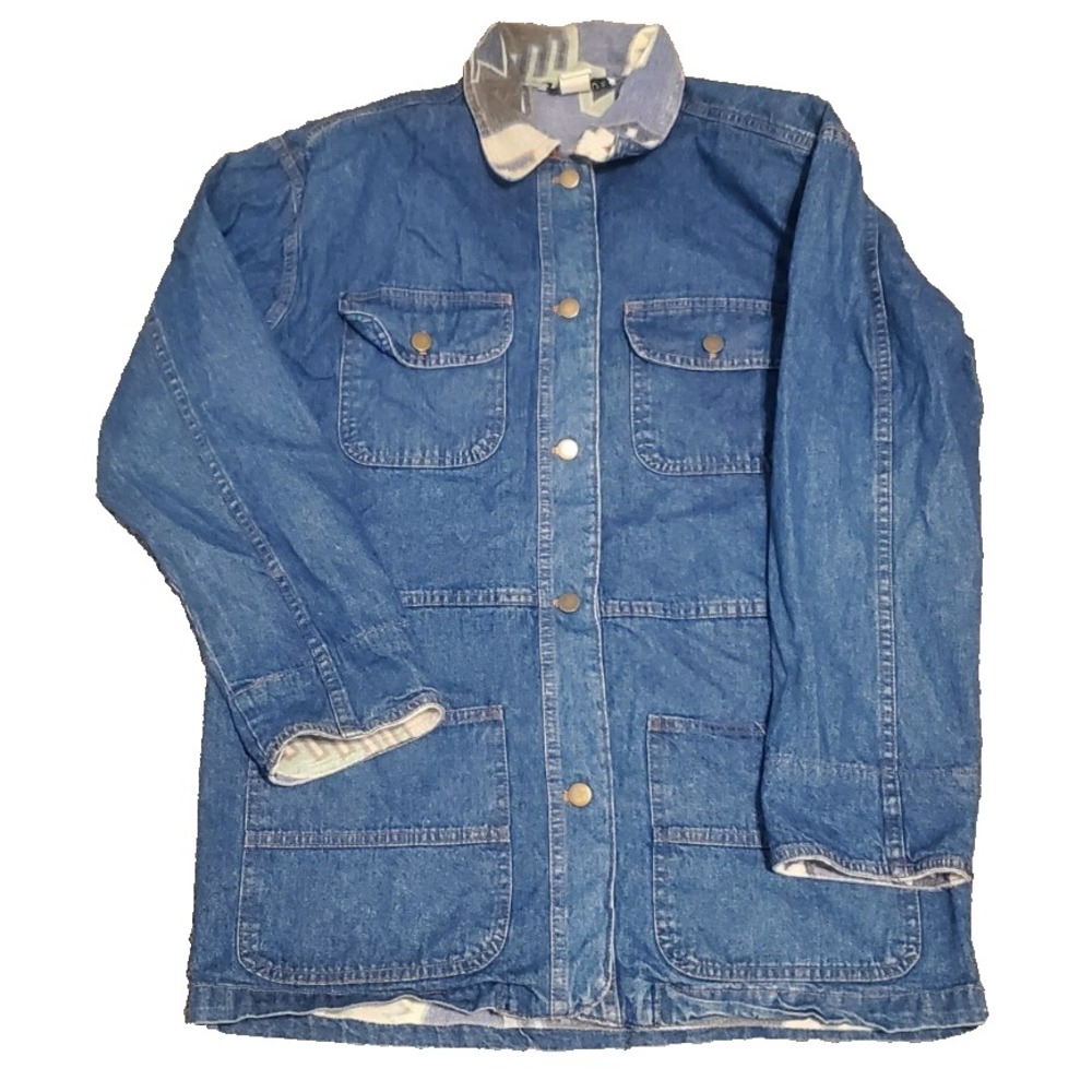 Vintage Stampede Chore Denim Jacket Women's M Flannel Lined Made in‎ USA